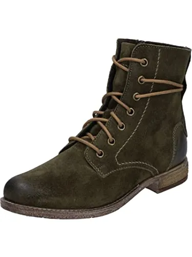 Josef Seibel Stiefelette Leder Schnürstiefelette grün 37 EU - Wanderschuhe in Größe 37, aus hochwertigem Leder, mit 3 cm Blockabsatz und bequemer Schnürung – ideal für entspannte Wanderungen und den Alltag.