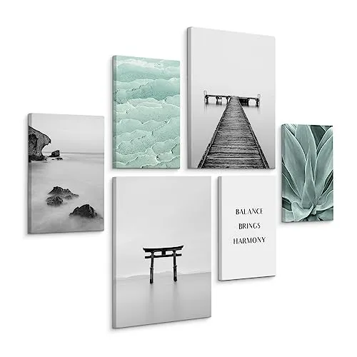 Muralo - Wandbilder Set - Leinwand Bilder Set Aufhängefertig - Bilder für Wohnzimmer Schlafzimmer - Moderne Wanddeko - Natur - 4 Bilder 20 x 30 cm mit 2 Bilder 30 x 40 cm