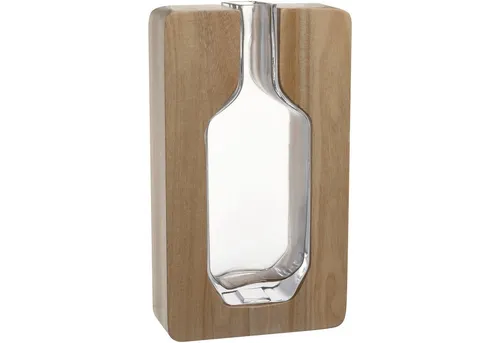 LEONARDO HOME AUTENTICO Objektvase – Rustikale Blumenvase im Natur-Design - Vasen: Stilvolle Kombination aus Holz und Glas, ideal für moderne und rustikale Wohnstile, Höhe 30 cm, bringt Wärme und Eleganz in dein Zuhause.