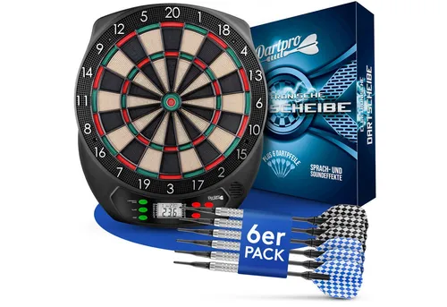 DartPro Dartscheibe elektronisch - 6 Darts inklusive - Mehrfarbige Dartscheibe für unterhaltsame Spieleabende, ideal für Einsteiger und Profis.