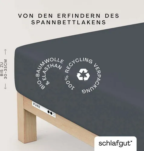 Schlafgut Spannbetttuch Pure Dunkelgrau, 120-130x200-220 cm - Bettlaken aus hochwertigem Mischgewebe, bügelfrei und klimaregulierend, ideal für Allergiker – sorgt für komfortable Nächte und ein elegantes Ambiente.