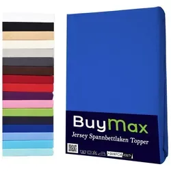 Buymax Spannbettlaken Topper, Spannbetttuch für Topper bis 12 cm Höhe, 100% Baumwolle Jersey, Jersey, Gummizug: Rundumgummi, Pflegeleicht und Atmungsaktiv, in Verschiedenen Farben und Größen blau 180 cm x 200 cm