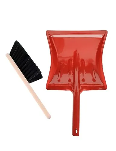 Garronda Kehrschaufel Set mit komplett aus Metall gefertigter Schaufel und Handfeger aus Holz und Synthetik Kehrbesen für Haushalt GD-0172 (Schwarz + Rot)