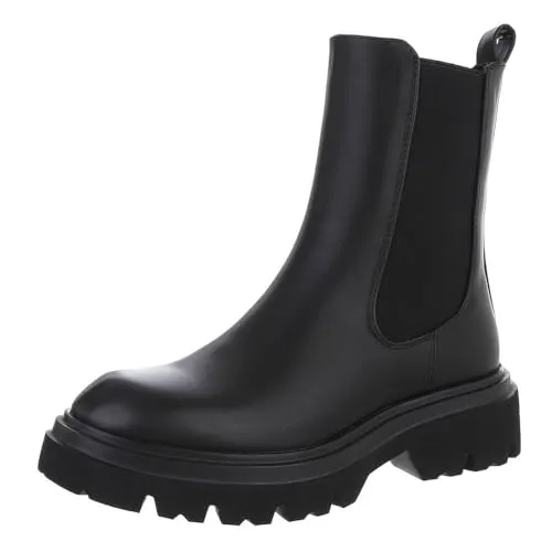 Ital-Design Elegante Chelsea Boots für Damen mit rutschfester Sohle - Stilvolle Plateaustiefelette in Schwarz, ideal für jeden Anlass. Mit Blockabsatz und komfortablem Reißverschluss, perfekt für einen sicheren Auftritt.