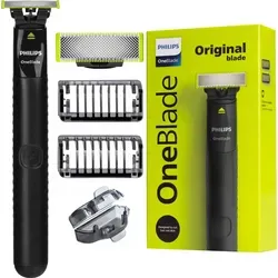 PHILIPS OneBlade QP1424/10 Rasierer - Schwarz/Grün - Elektrischer Rasierer mit innovativer OneBlade-Technologie für präzises Trimmen und Rasieren ohne Hautreizungen, ideal für alle Haartypen und Nass- sowie Trockenanwendungen.