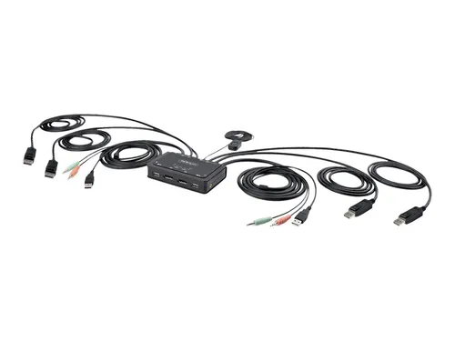 StarTech.com 2-Port Dual Monitor KVM Switch DisplayPort 4K 60Hz - KVM-Switch für zwei Monitore mit einer Auflösung von 4K 60Hz, ermöglicht einfachen Zugang zu zwei Desktops mit integrierten Kabeln für schnelle Einrichtung und geringe Portbelastung.
