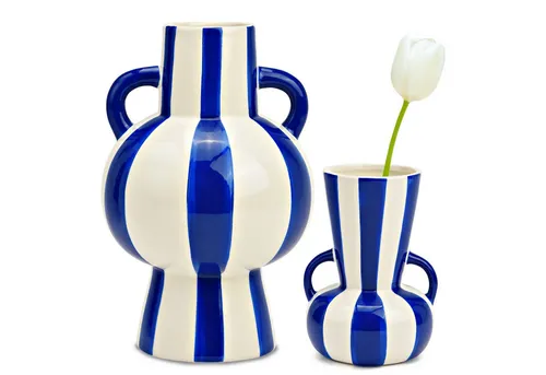 matches21 HOME & HOBBY Dekovase Blumenvasen Set bunt gestreift, blau weiß in 2 Größen (2 St), Moderne Keramik Vasen als Wohnzimmerdeko