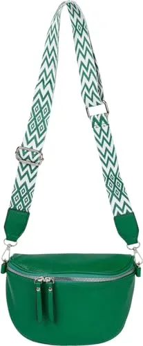 styleBREAKER Damen Halbmond Crossbody Schultertasche, Dunkelgrün - Modische Umhängetasche aus hochwertigem Kunstleder mit verstellbarem Schultergurt im Zick-Zack Design – vielseitig tragbar als Crossbody oder Schultertasche.