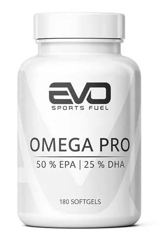 EVO SPORTS FUEL Omega Pro | 180 Kapseln | 2250mg Omega 3 pro Tagesdosis mit 1500mg EPA und 750mg DHA | unterstützt Herz, Gehirn & mehr | geprüfte Qualität | Made in Germany