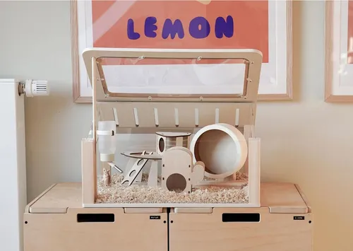 Produktbild Roodz Designer-Hamsterkäfig-Set – Holz & Acryl, 5-teilig