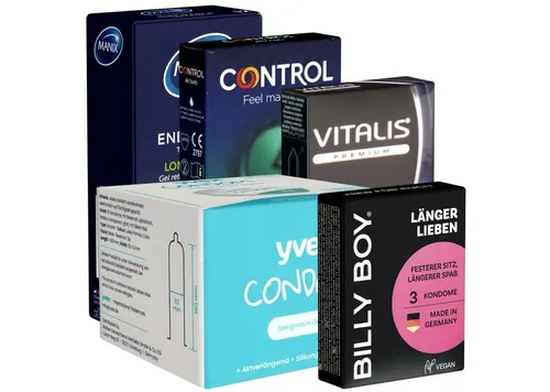 Kondomotheke Kondome Long Love Mix 5 Packungen aktverlängernde Kondome, insgesamt, 34 St., Kondome für längeres Durchhaltevermögen, Länger Liebe machen - Orgasmus verzögern - Mehr Standfestigkeit