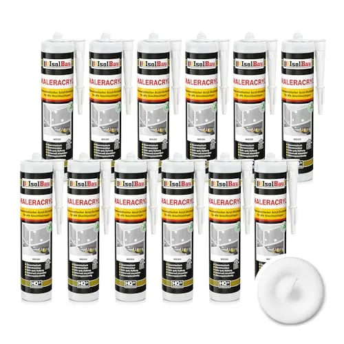 Isolbau Maleracryl 12 x 300 ml Weiß - Plastoelastischer Dichtstoff für Fugen - Wasserabdichtungen: Hochwertiger Maleracryl für dauerelastische und überstreichbare Fugenabdichtungen im Innen- und Außenbereich, ideal für vielseitige Untergründe.