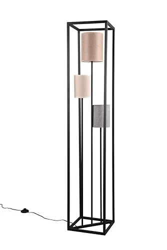 lightling Stehlampe Rosa, 3 Stoffschirme in Beige, Grau und Braun, mit Fußschalter, exkl. 3 x E27 max. 25W, Höhe 153 cm, Breite 29 cm, Metall, schwarz matt