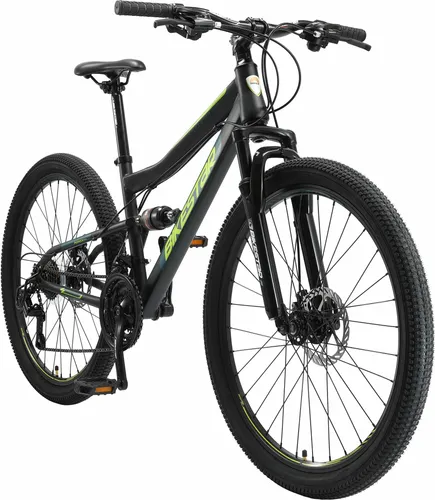 Mountainbike BIKESTAR Gr. 38, schwarz - Vollgefedertes Mountainbike für Damen und Herren, ideal für Abenteuer in der Natur oder Stadt. Mit 21-Gang Shimano Kettenschaltung und stabilen Scheibenbremsen für maximale Kontrolle und Fahrvergnügen.