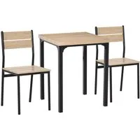 Homcom Essgruppe - 3-teiliges Set in Natur und Schwarz - Moderne Essgruppe für 2 Personen, ideal für kleine Räume. Stabiler Tisch und zwei Stühle aus MDF und Stahl, pflegeleicht und einfach zu montieren.