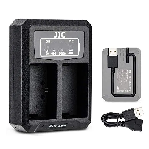JJC USB-Ladegerät-Adapter für Canon B-LPE6 / LP-E6N Akku on EOS R7 R 90D 80D 70D 60D 6D Mark II 7D Mark II 5D Mark IV III II 5DS 5DS R Kameras LP-E6 Akku Digitalkamera Ladegeräte
