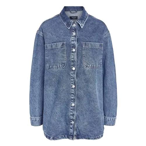 NOISY MAY NMALVA L/S Denim Shacket - Stylische Damenjacke in Blau, XL - Funktionsjacken mit nicht dehnbarem, gesteppter Stoff und elastischen Ärmelbündchen für optimalen Tragekomfort.