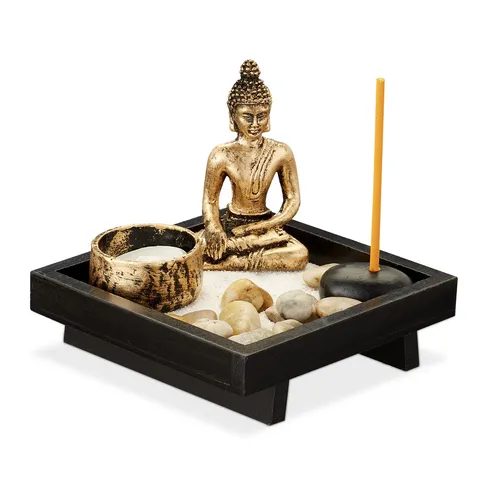Zen Garten Buddha Deko Set - 350 g Schwarz - Figuren, Skulpturen & Statuen - Entspannen Sie mit diesem stilvollen Zen Garten Set, das eine harmonische Atmosphäre schafft und ideal für Meditation und Dekoration ist.