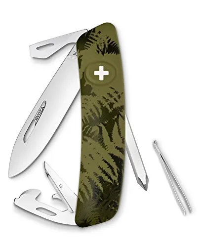SWIZA Schweizer Messer D04 CAMO Farn Khaki, Anti-Rutsch-Griff, 11 Funktionen