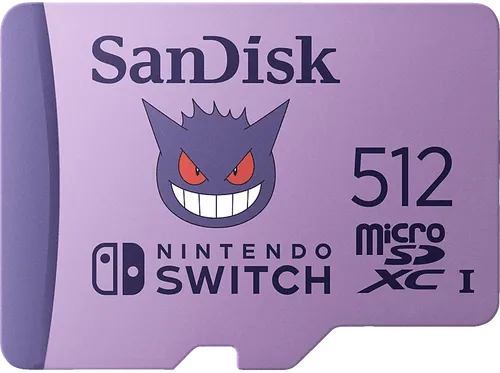 SanDisk Nintendo Switch Pokémon Gengar MicroSD 512GB - Offizielle microSD-Karte für Nintendo Switch mit 512 GB und einer Übertragungsgeschwindigkeit von bis zu 100MB/s, perfekt für Gamer, die ihre Spielebibliothek erweitern möchten.
