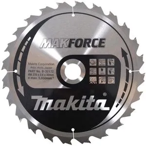 Makita Kreissägeblatt B-32172, Makforce, 270 x 30mm - Zubehör Elektrowerkzeuge, ideal für präzise Holzschnitte mit 24 Zähnen und voll gehärteten HM-Schneiden für geringen Verschleiß und hohe Spurtreue.