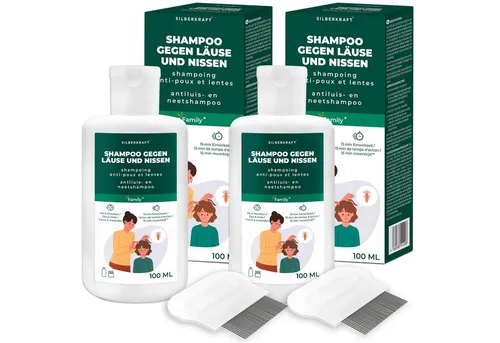 Silberkraft Kopfhaut-Pflegeshampoo Kopfläuse-Shampoo - Läuseshampoo für Kinder & Erwachsene, Geruchsneutral, Ohne Parabene, Parfüm- und Duftstoffe, Die hochwirksame 2-Phasen-Lösung gegen Kopfläuse, inkl. Nissenkamm - Nur 15 Min Einwirkzeit - für Kinder ab 1 Jahr