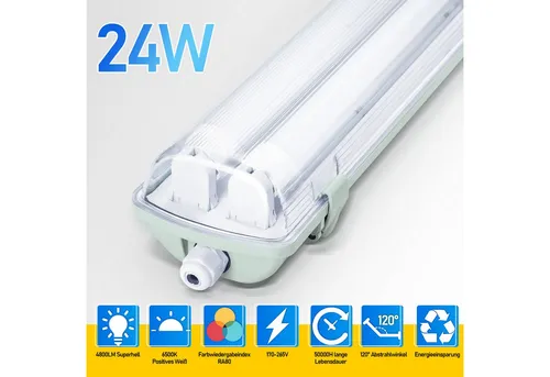 Clanmacy Außen-Deckenleuchte LED Feuchtraumleuchte Wannenleuchte Wannenleuchte T8 LED Röhre IP65, 2X24W 150CM, Kaltweiß