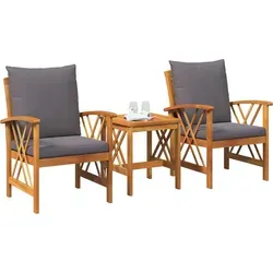 vidaXL Garten-Sofa-Set mit Kissen 3 pcs Braun aus Akazienholz