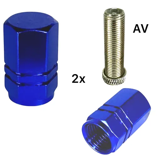 F26 Fahrrad Alu Ventilkappen AV Auto / Schrader Ventil Gabel Dämpfer Blau 2 x