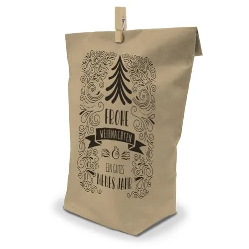 itenga Geschenktüten I Papiertüten I Bodenbeutel aus Papier I Weihnachtsmotive I Geschenk zum Füllen I 17x26 cm (24x Geschenktüte plus Klammern