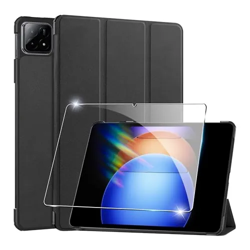 Rojeuinn Hülle für Xiaomi Pad 6S Pro 2024 12.4 inches Tablette Case Cover+1 Stücks Schutzglas Schutzfolie-Schwarz