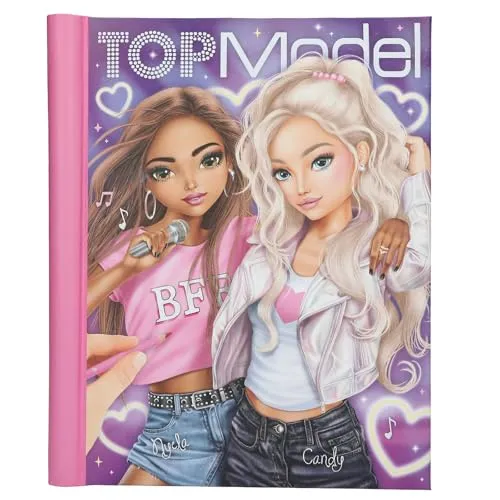 Depesche 13722 TOPModel My BFF - Malbuch mit LED und Sound, mit mehr als 40 vorgedruckten Seiten zum Gestalten, Set inkl. Papier, Schablone, Sticker UVM.