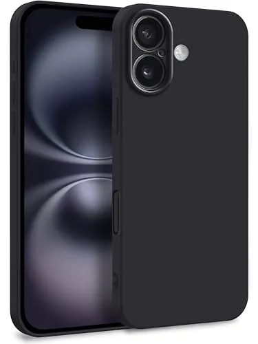 MyGadget Hülle für iPhone 16 - Zweilagige Handyhülle mit Kameraschutz - Cover mit Innenfutter & Silikon außen - Schwarz