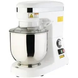 Buffalo Planetenmixer Weiß 7L - Professioneller Mixer für die Großküche - Großküchentechnik mit 270 W Leistung, ideal für bis zu 2,4 kg Teig. Stufenlose Geschwindigkeitsregelung und leicht zu reinigende Ganzmetallkonstruktion.