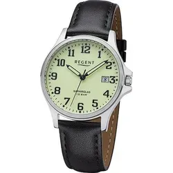 Regent Herren Chronograph F-1257 - Armbanduhr mit mintgrünem Zifferblatt, Saphirglas und schwarzem Lederarmband. Elegant und wasserdicht bis 10 bar - ideal für den Casual-Lifestyle.
