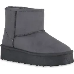 VAN HILL Damen Warm Gefüttert Winter Boots Stiefeletten Profil-Sohle Schuhe 840856, Farbe: Grau, Größe: 36 - Grau - 36