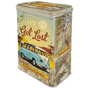 Nostalgic-Art Kaffeedose VW Bulli Lets Get Lost, aus Metall, 1,3 Liter, mit Motiv, eckig, luftdicht