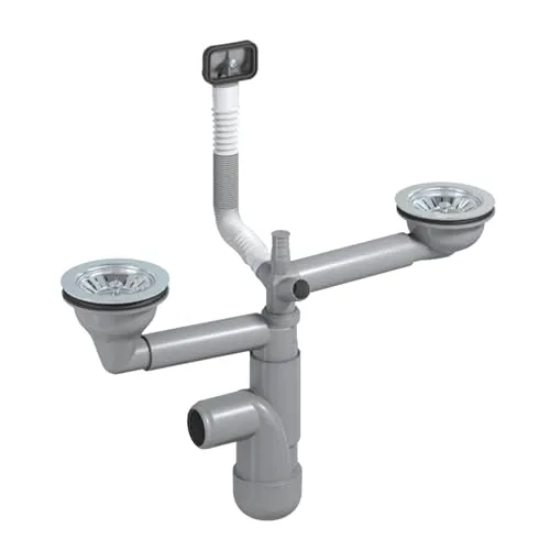 LAXARA Flexlok Teleskop Siphon für platzsparende Küchenspülen/Spülbecken | Universale Flexibilität mit recyceltem Kunststoff | (Flexlok2 mit eckigem Überlauf ohne Abflussrohr ohne Magnetabdeckung)