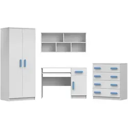 Deine Möbel 24 Kinderzimmer-Set Inge III, Weiß & Blau - Modernes Kinderzimmer-Set mit individuell kombinierbaren Teilen. Hochwertige Materialien und flexible Gestaltung für Funktionalität und Stil im Jugendzimmer.