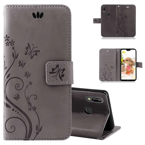 Handy Tasche Huawei P20 Lite Handyhülle Schutz Flip Cover Buch Case Etui Grau