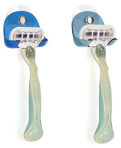 kwmobile 2x Saugnapf Halterung für Rasierer - für Glas und Fliesen - Nassrasierer Saugnapf Halter Set - Wand Haken in Blau Hellblau