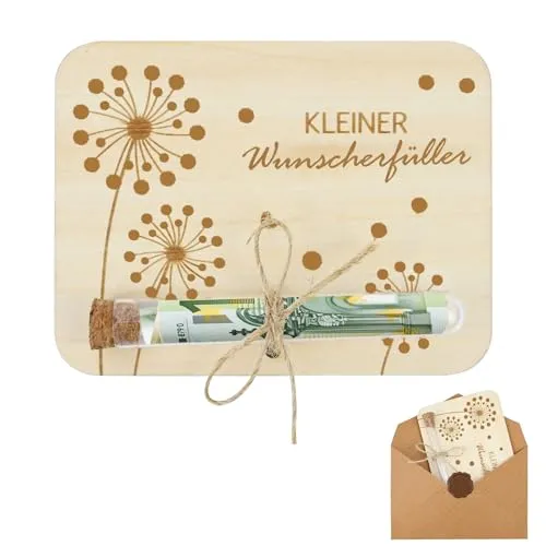lompyeu Wunscherfüller Geldgeschenke Geburtstag - Geldgeschenke Verpacken aus Holz mit Umschlägen & Reagenzglas, für Weihnachten Geburtstag Hochzeit Jugendweihe Reisen