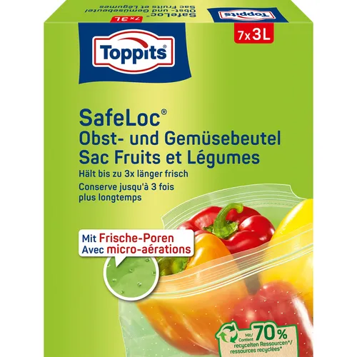 TOPPITS Obst- und Gemüsetaschen 7 x 3L - Praktische Aufbewahrung & Organisation für frisches Obst und Gemüse, wiederverwendbare Taschen in der Größe 29 x 24cm, ideal für umweltbewusste Haushalte.