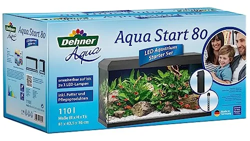 Dehner Aqua Aquarium Starterset 80 - Aquarienset für Einsteiger mit 110 Liter Fassungsvermögen, inklusive Filtersystem, Heizer und LED-Beleuchtung, ideal für ein gelungenes Aquarienerlebnis