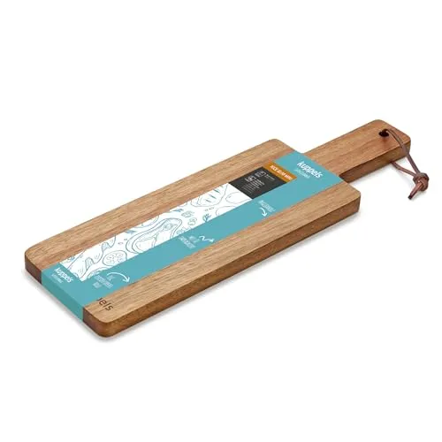 Kuppels NICE Schneidebrett Akazienholz Slim Mini, 37,5x11 cm Holzbrett Küche mit Griff, Servierbrett Holz für Käse, Obst & Snacks, Robustes & pflegeleichte Käseplatte holz