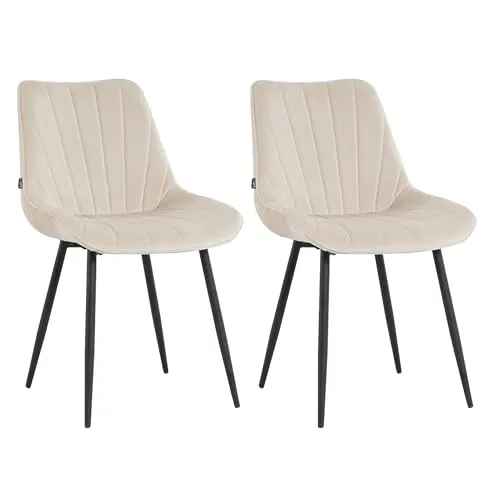 Mevsim Store Esszimmerstühle 2er Set Samt Beige – Moderne Polsterstühle mit Rückenlehne für Esszimmer & Küche – Bequeme Stühle Esszimmer mit Metallbeinen – Küchenstuhl Set 2 für Wohnzimmer