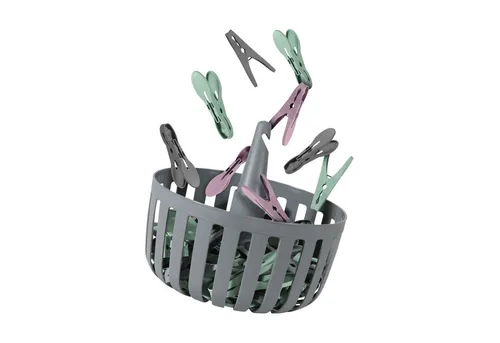 Pro Home Wäscheklammern Kunststoff Körbchen Ø19cm x 10cm, 30 Wäscheklammern mit Korb - Made in EU - Dekoklammer Fotoklammer