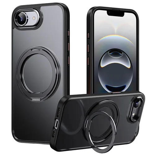 Für Apple iPhone 16e Frosted 360 Grad Ring MagSafe TPU + PC Schutz Hülle Schwarz