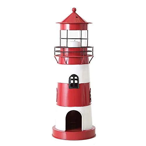 Boltze Laterne - 42 cm hoch, maritimes Deko-Accessoire in rot und weiß - Laterne im modernen Strandhaus-Look, perfekt für eine gemütliche Atmosphäre. Aus lackiertem Eisen und Glas, ideal für Teelichter und als Hingucker in jedem Wohnbereich.