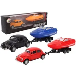 Auto mit Boot auf Anhänger, Metallmix – Pro Kids - Orange/Rot/Blau